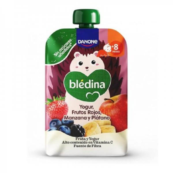 BLEDINA POUCH YOGURT FRUTOS ROJOS, MANZANA Y PLÁTANO 100G